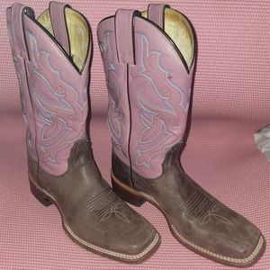 Nocona Boots NL4020 pink/brown square toe Ladies cowboy western boots Size 7.5 B